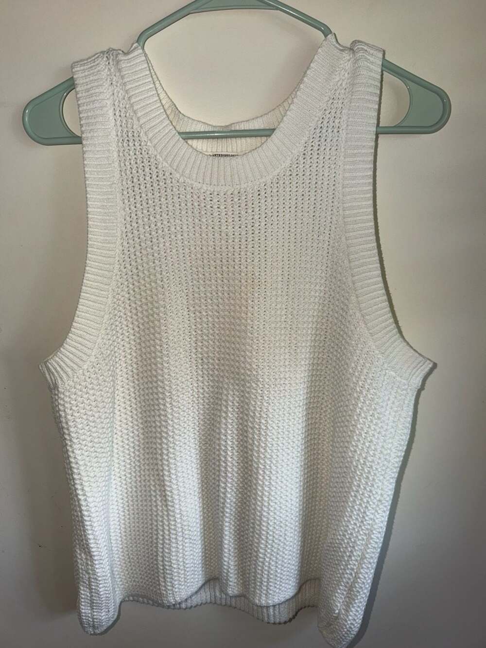 by Anthropologie White Ribbed Knit Tank Top Size XL